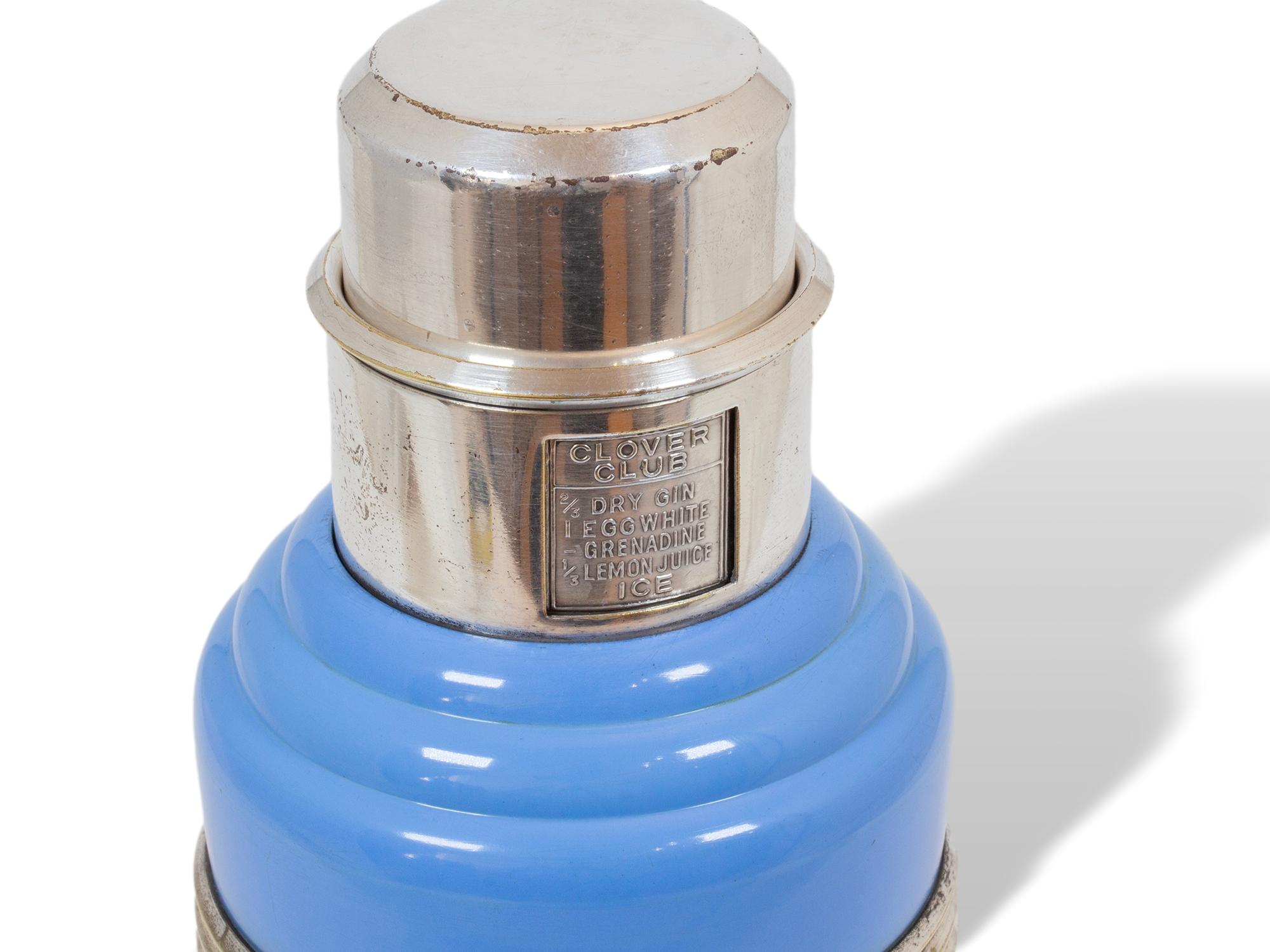 Metal Art Deco Master Incolor Art Deco Blue Cocktail Shaker For Sale