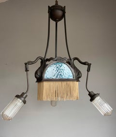 Art Deco Masterpiece, Bronze Chandelier w. Stunning Black Swan Sculptures, 1920