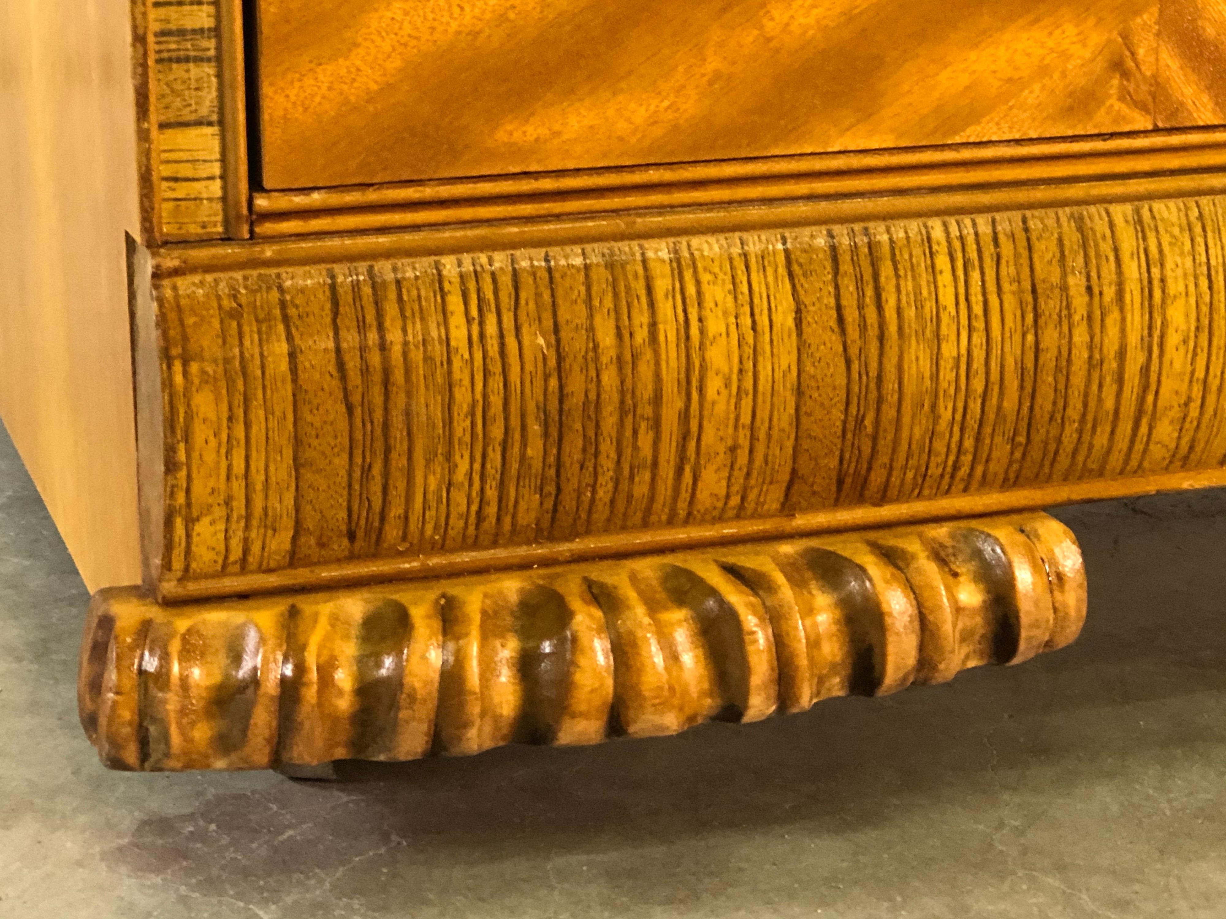Art Deco Matchbook Veneer Dresser with Zebra Wood Accents For Sale 3