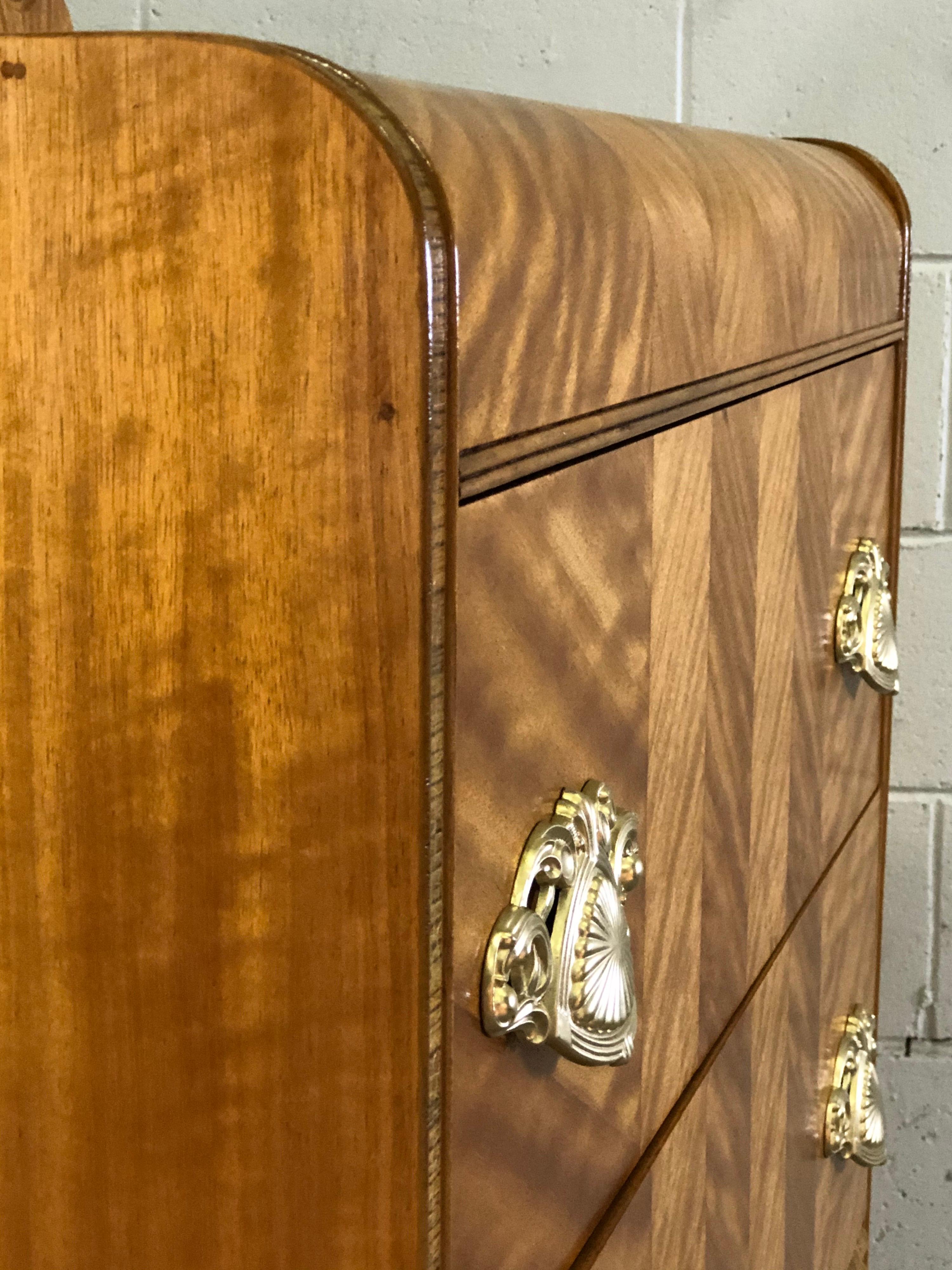 Art Deco Matchbook Veneer Dresser with Zebra Wood Accents For Sale 6