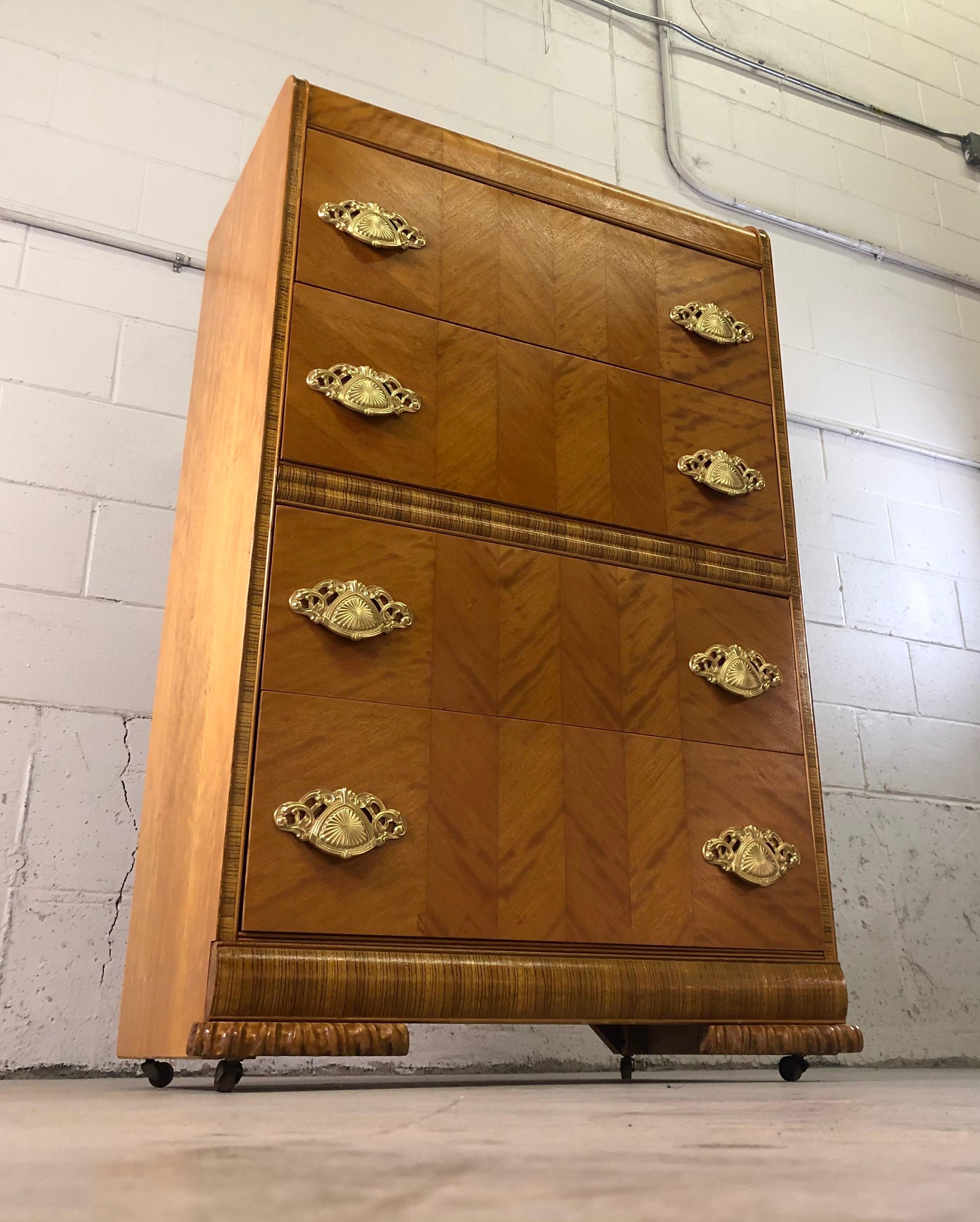 Art Deco Matchbook Veneer Dresser with Zebra Wood Accents For Sale 7