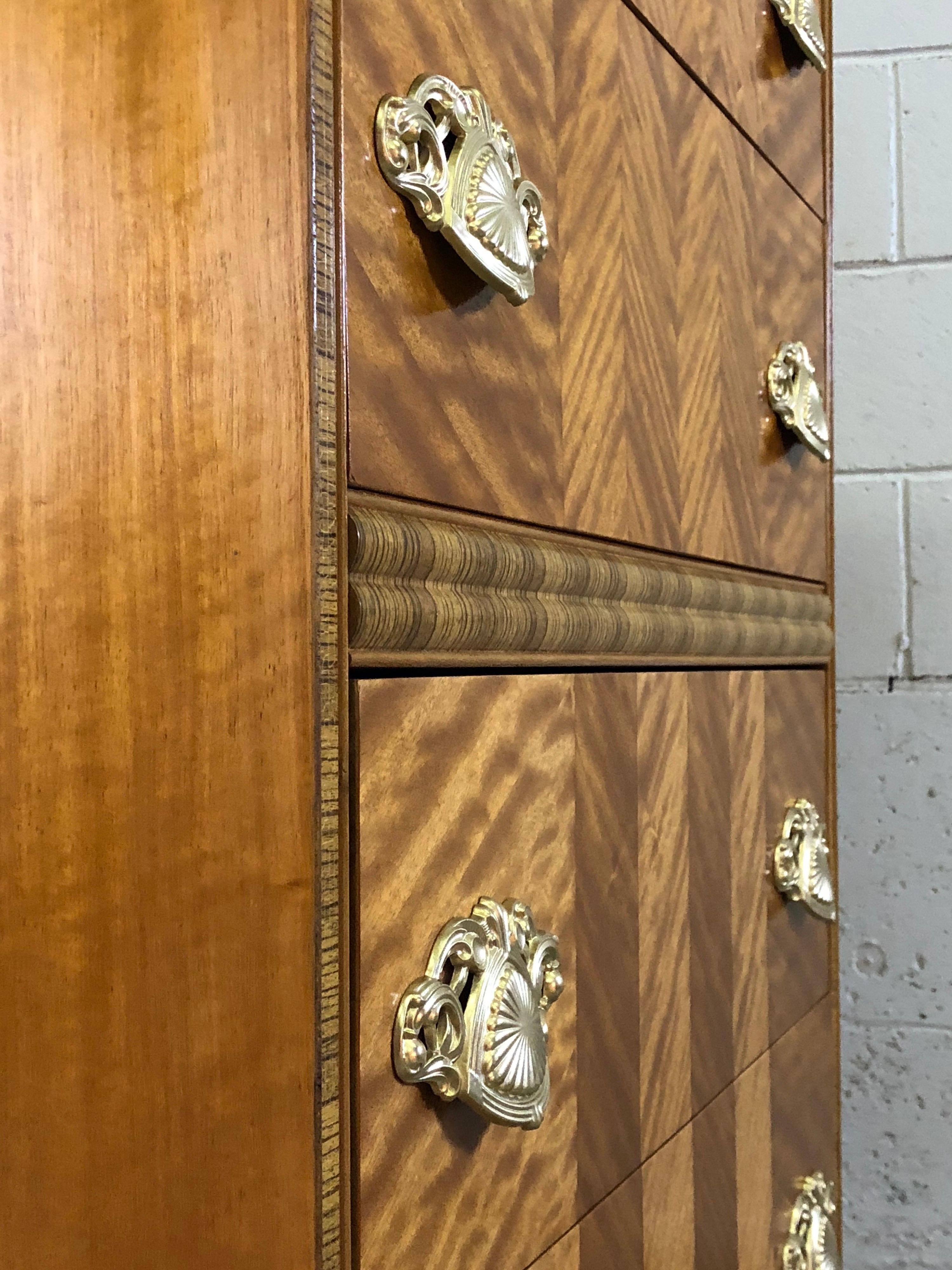 Art Deco Matchbook Veneer Dresser with Zebra Wood Accents For Sale 8