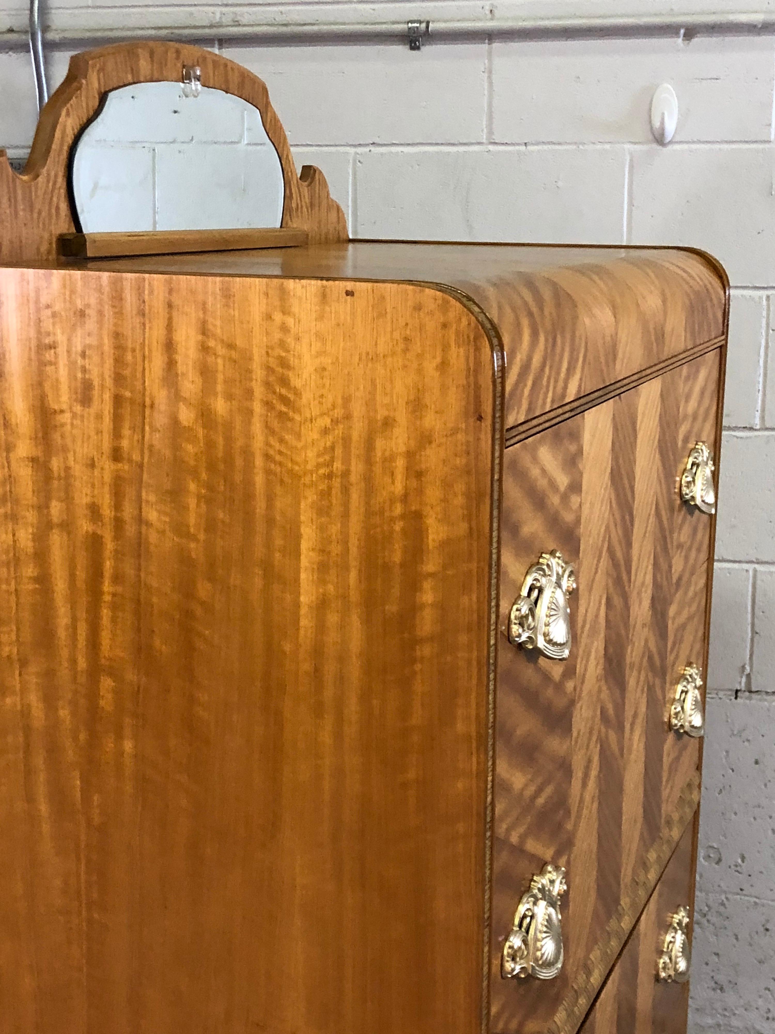 Art Deco Matchbook Veneer Dresser with Zebra Wood Accents For Sale 9