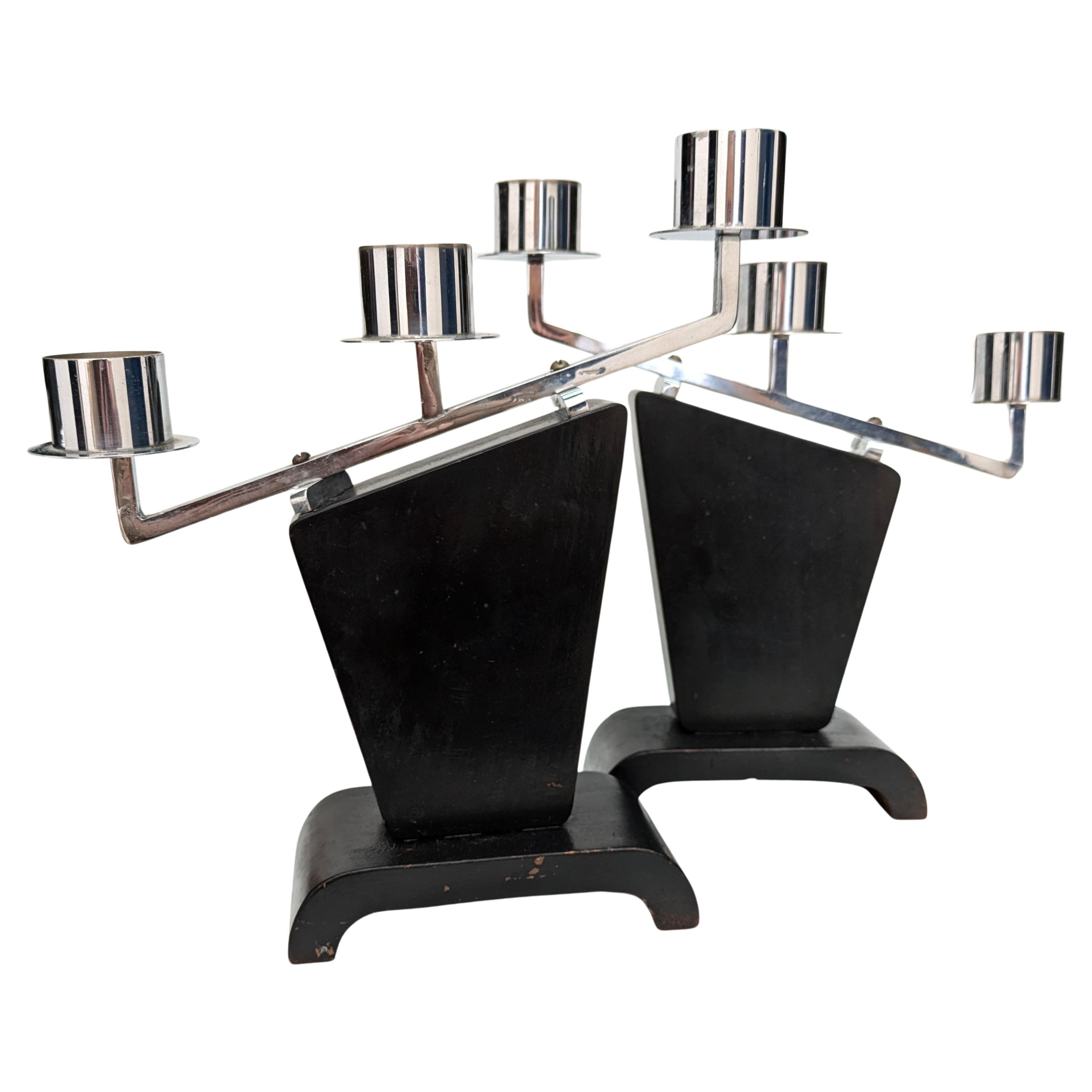 Pareja Art Decó Candelabros Escalonados 1930 Moderne Inglés en venta