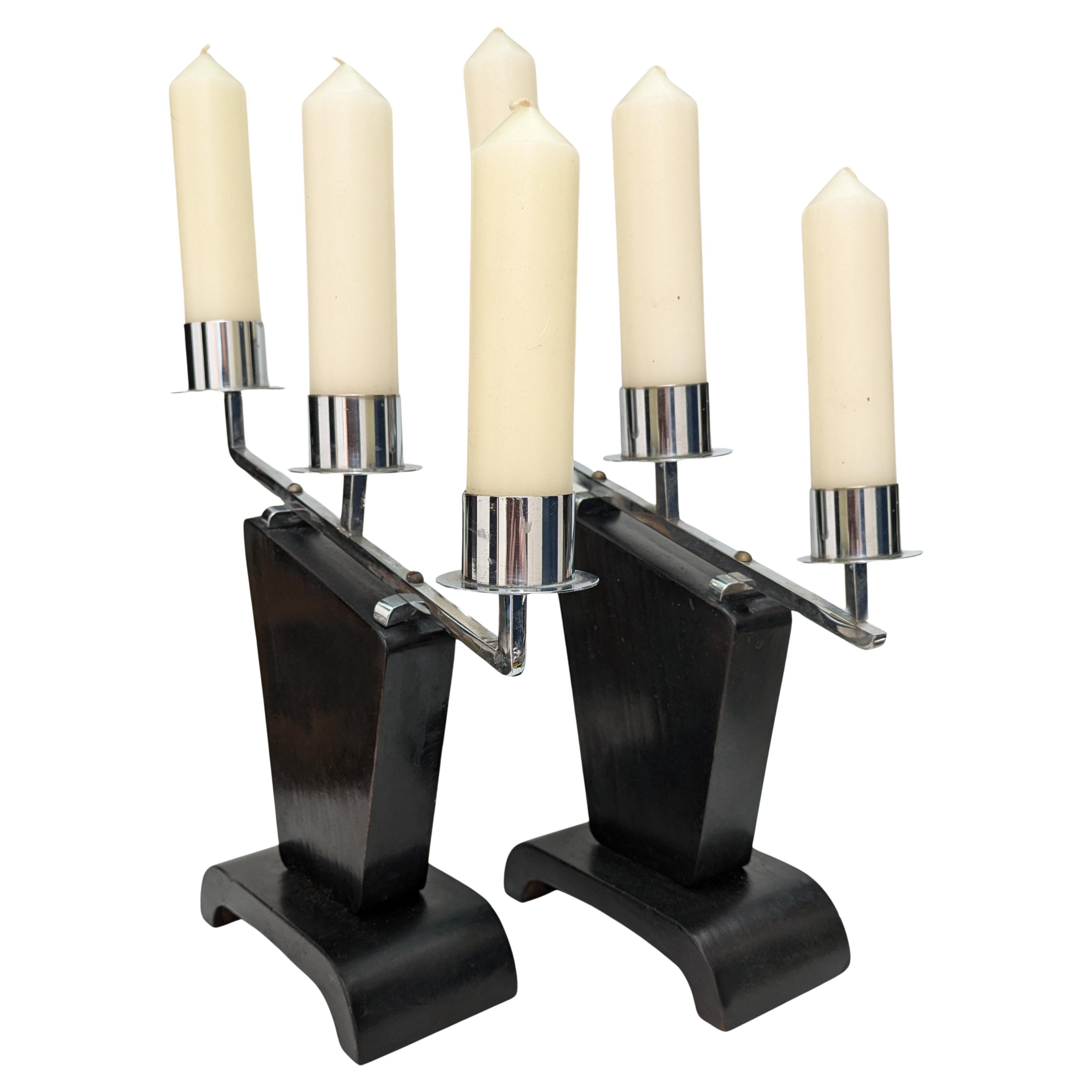 Pareja Art Decó Candelabros Escalonados 1930 Moderne Ebonizado en venta