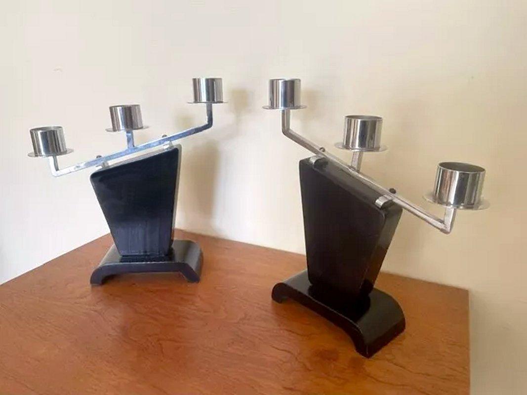 Pareja Art Decó Candelabros Escalonados 1930 Moderne en venta 1