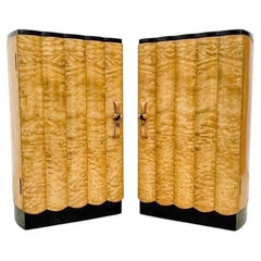 Art Deco Matching Pair of Bedside Nightstands, Cabinets in Blonde Maple, c1930s