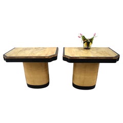 Vintage Art Deco Matching Pair of Blonde Console Side Tables, English, c1930