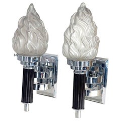Art Deco Matching Pair Of Chrome Catalin Bakelite Wall Lights, English, c1930