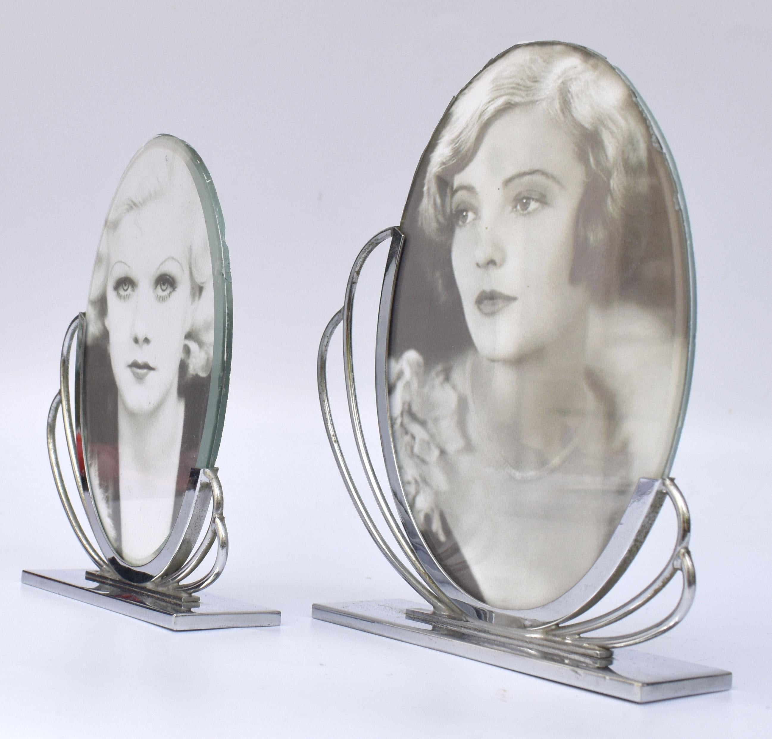 English Art Deco Matching Pair of Chrome Picture Frames, c1930