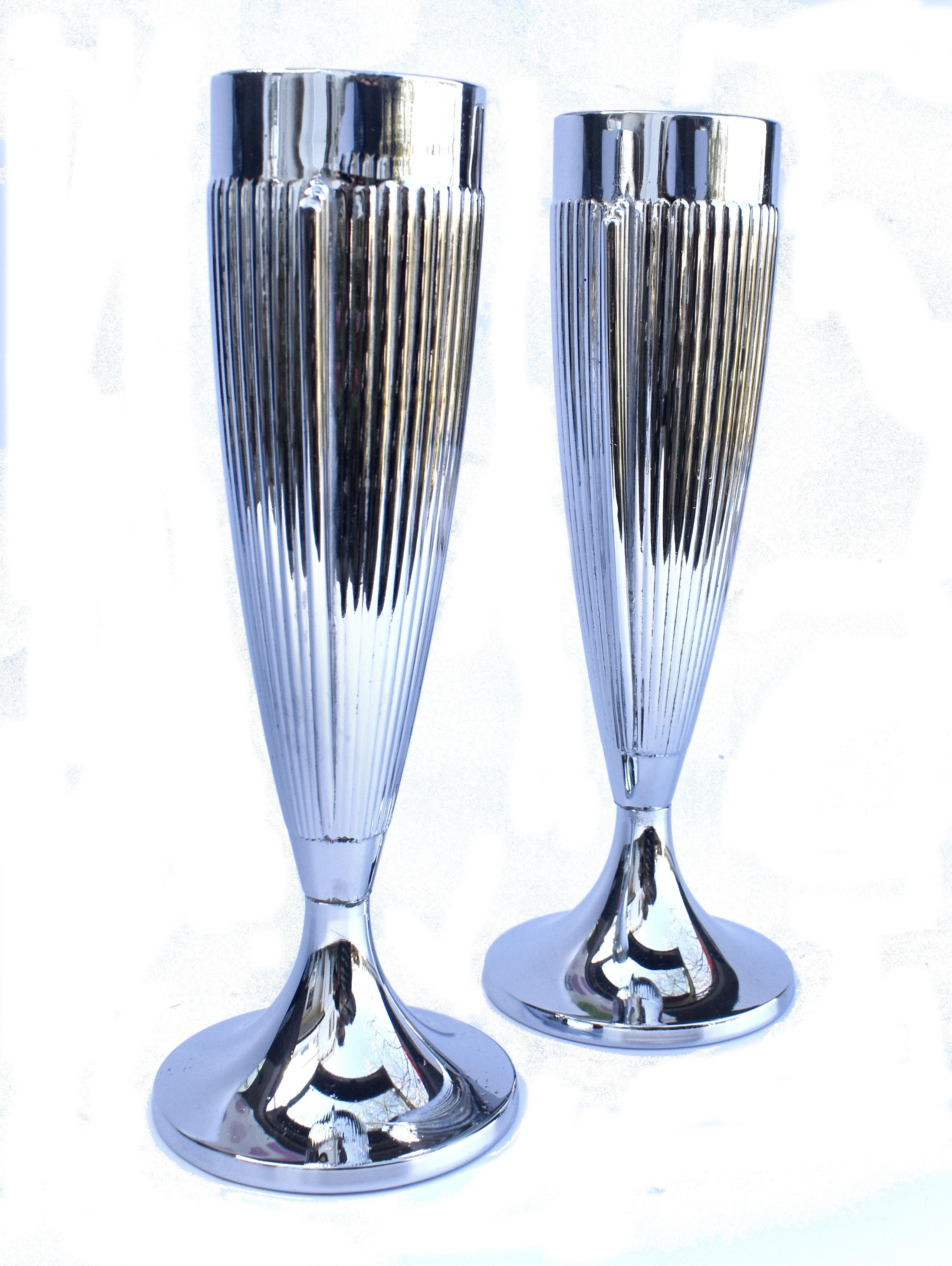 Art Deco Matching Pair of Chrome Vases, England, c1930 For Sale 1