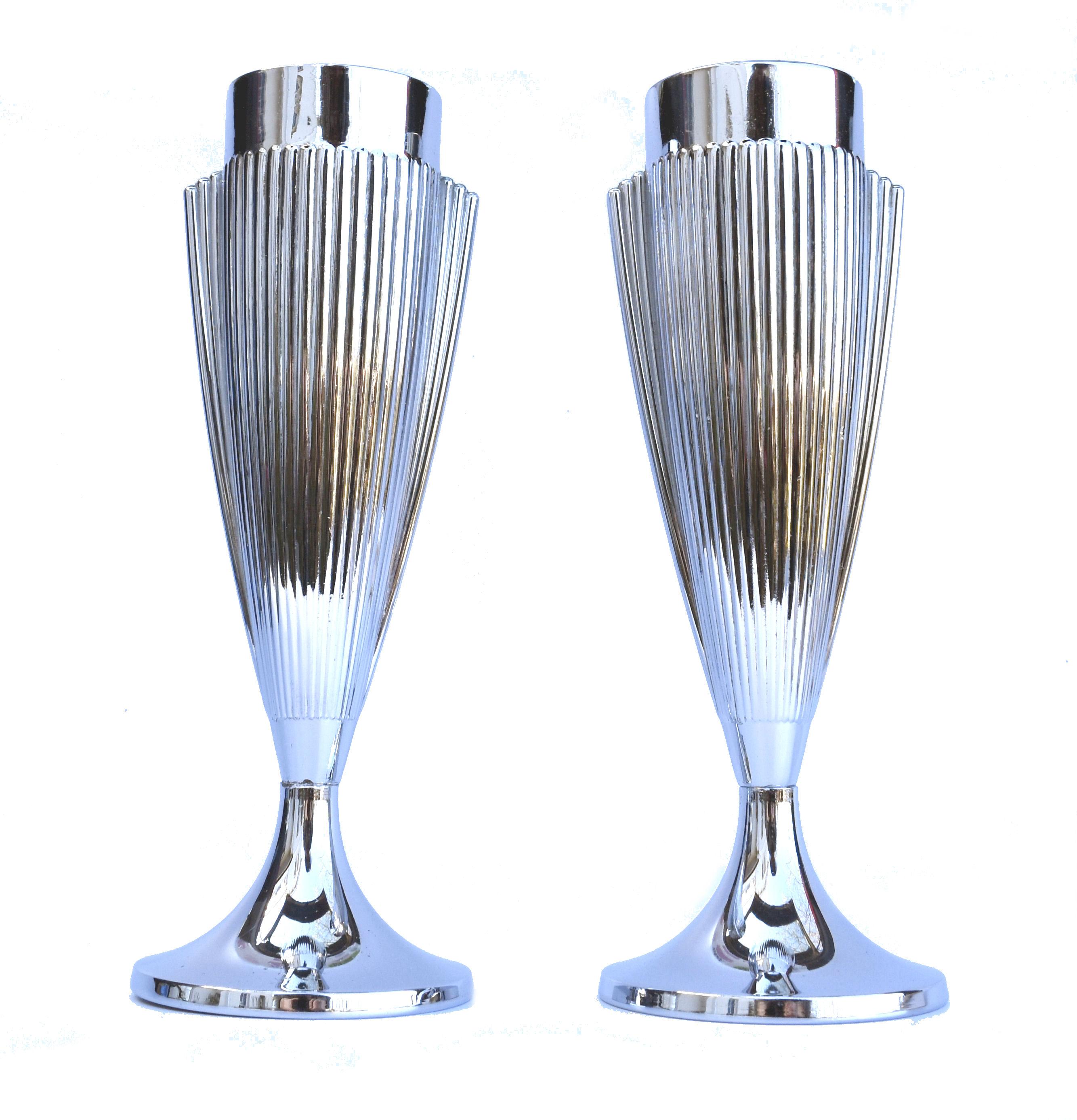 Art Deco Matching Pair of Chrome Vases, England, c1930 For Sale 3