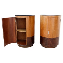 Art Deco Matching Pair of Demi Lune Bedside Night Stands, Cabinets, Circa 1930