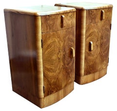 Art Deco Matching Pair of English Walnut Bedside Cabinets Nightstands circa 1930