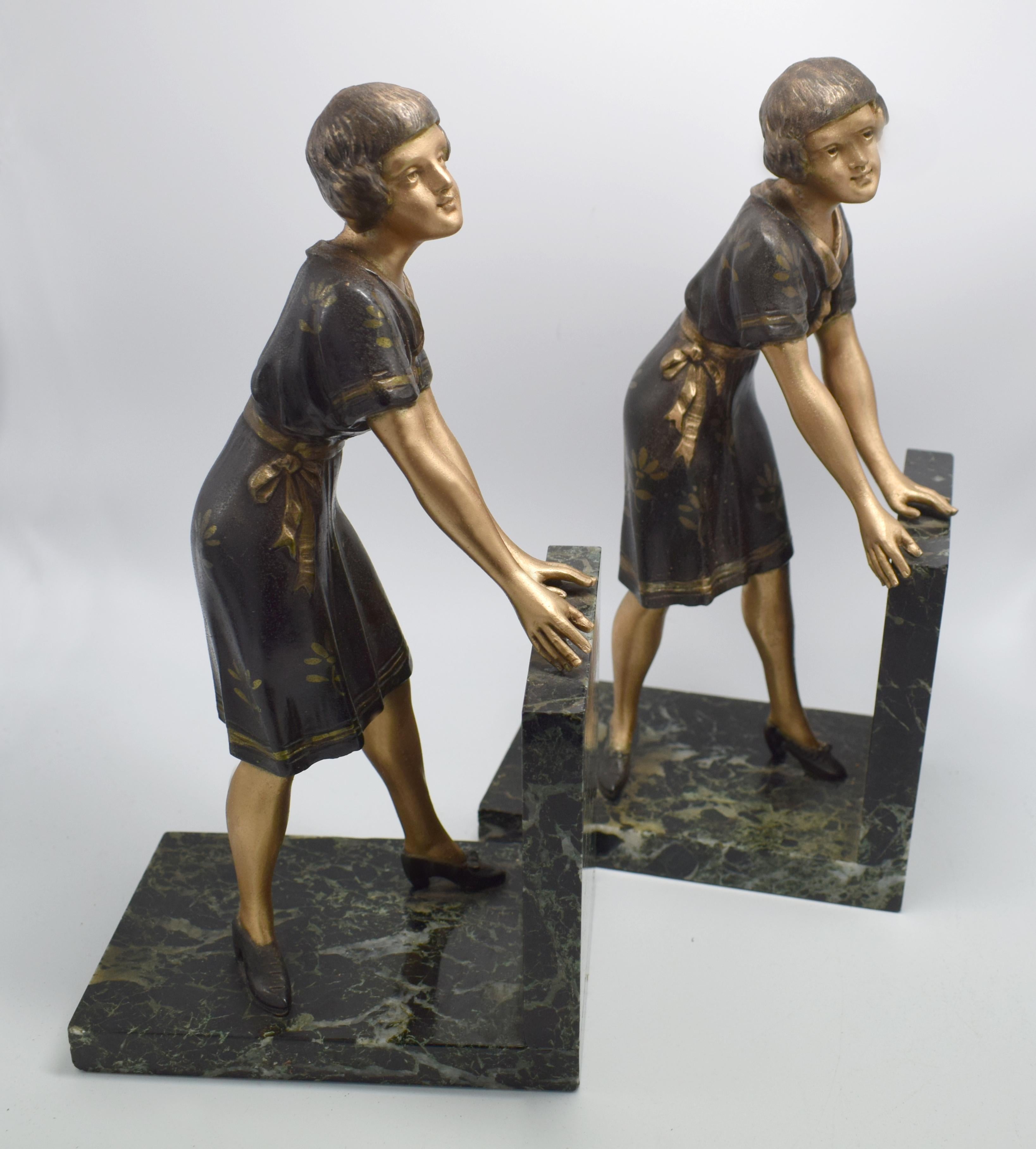 Spelter Art Deco Matching Pair of Figural Bookends, circa 1930s