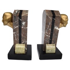 Art Deco Matching Pair of Figural Bookends, Marble, c1930's