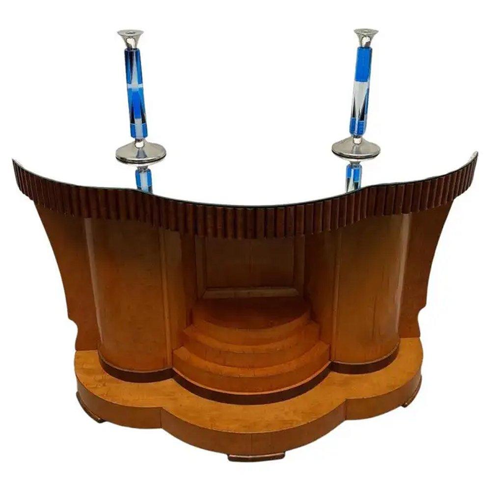 Placcato argento Coppia di candelieri in nichel-argento e vetro in stile Art Déco, 1930 ca. in vendita