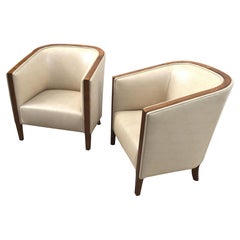 Art Deco Matching Pair of Original Leather Club Arm Chairs, England, c1930