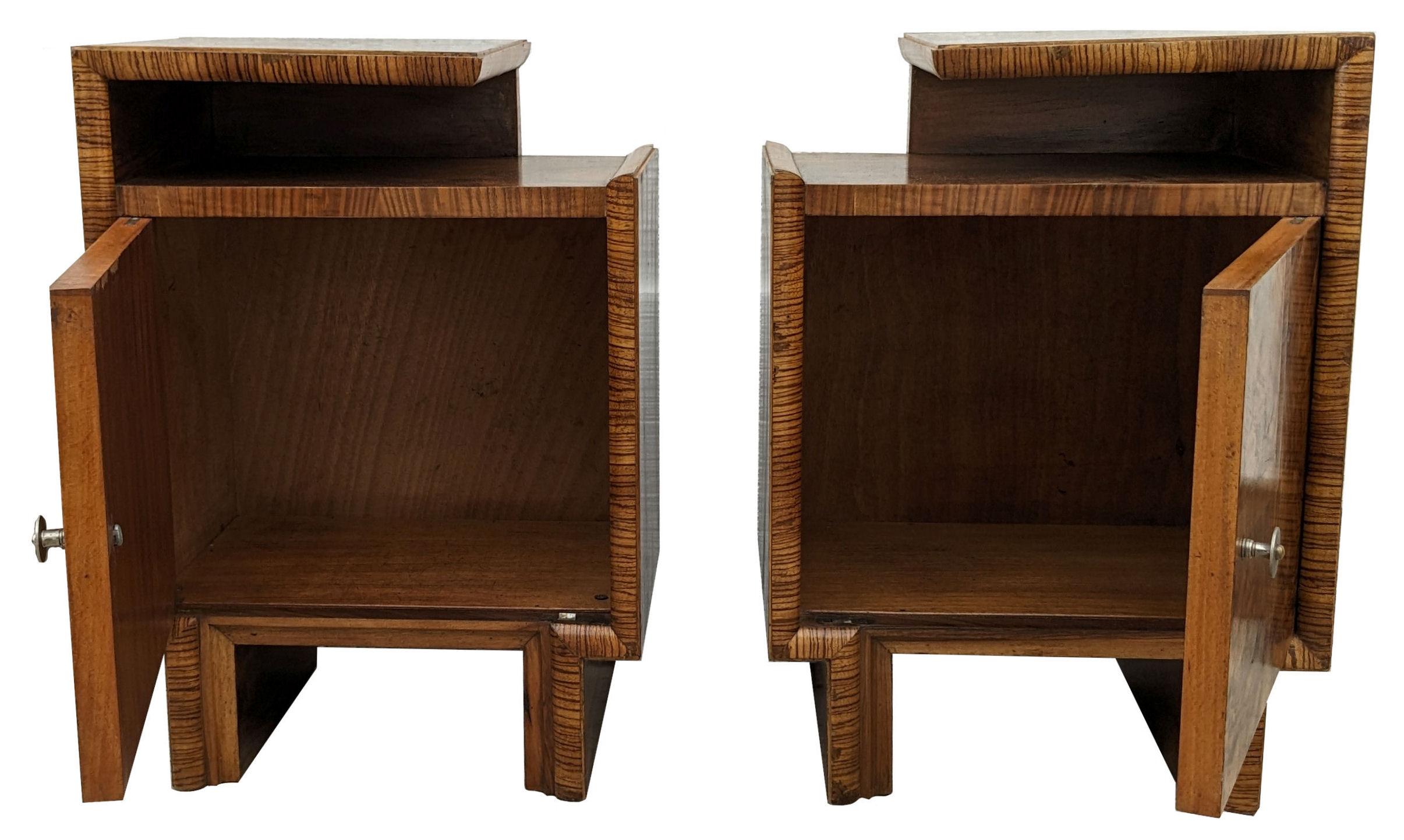 Art Deco Matching Pair of Spectacular Bedside Table Nightstands, Italian, c1930 5