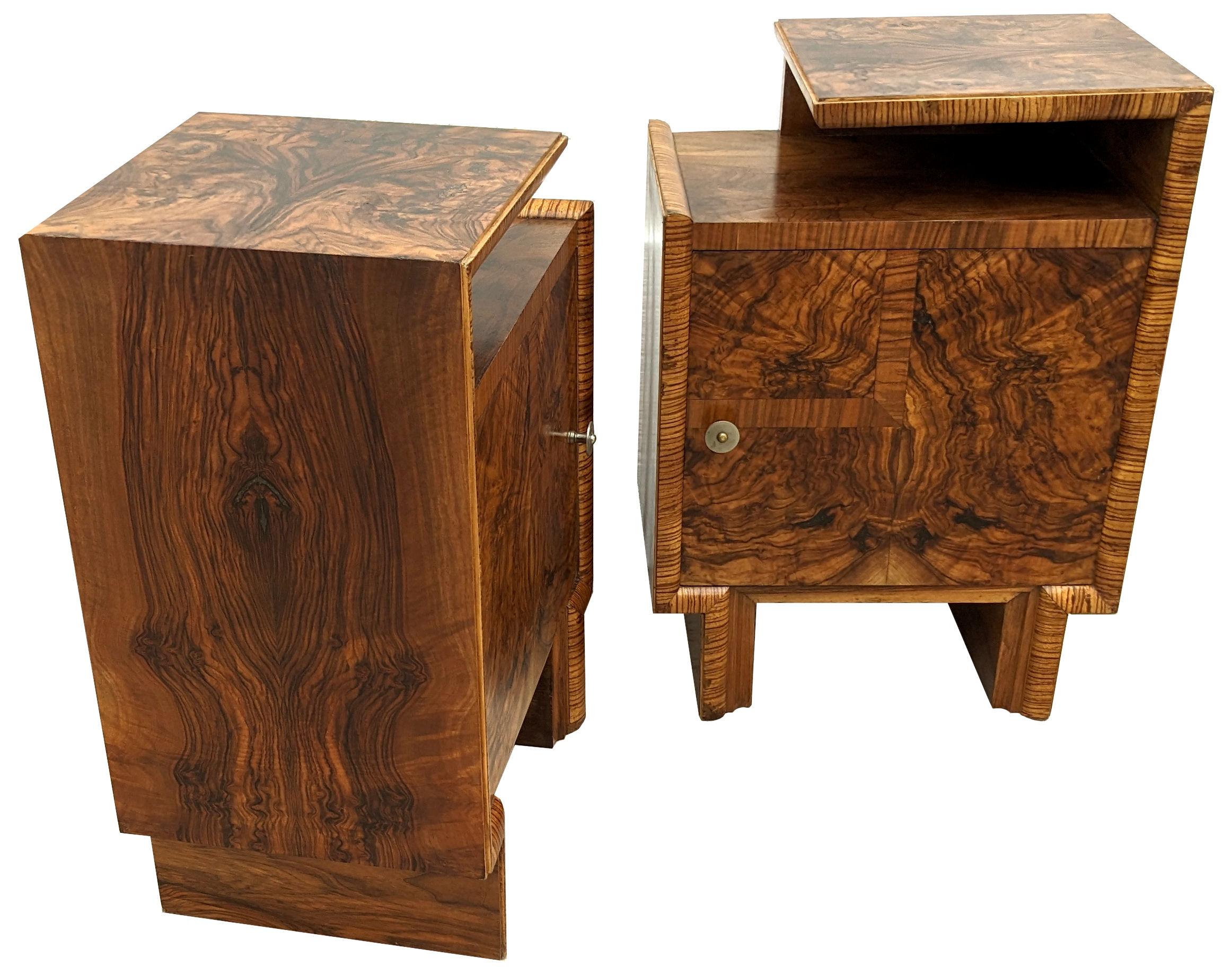 Art Deco Matching Pair of Spectacular Bedside Table Nightstands, Italian, c1930 6