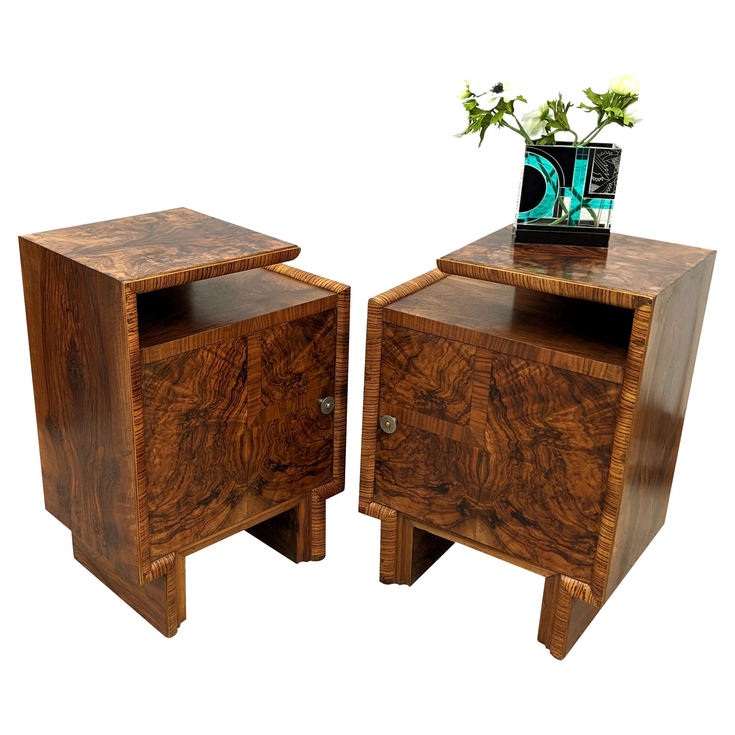 Art Deco Matching Pair of Spectacular Bedside Table Nightstands, Italian, c1930 7