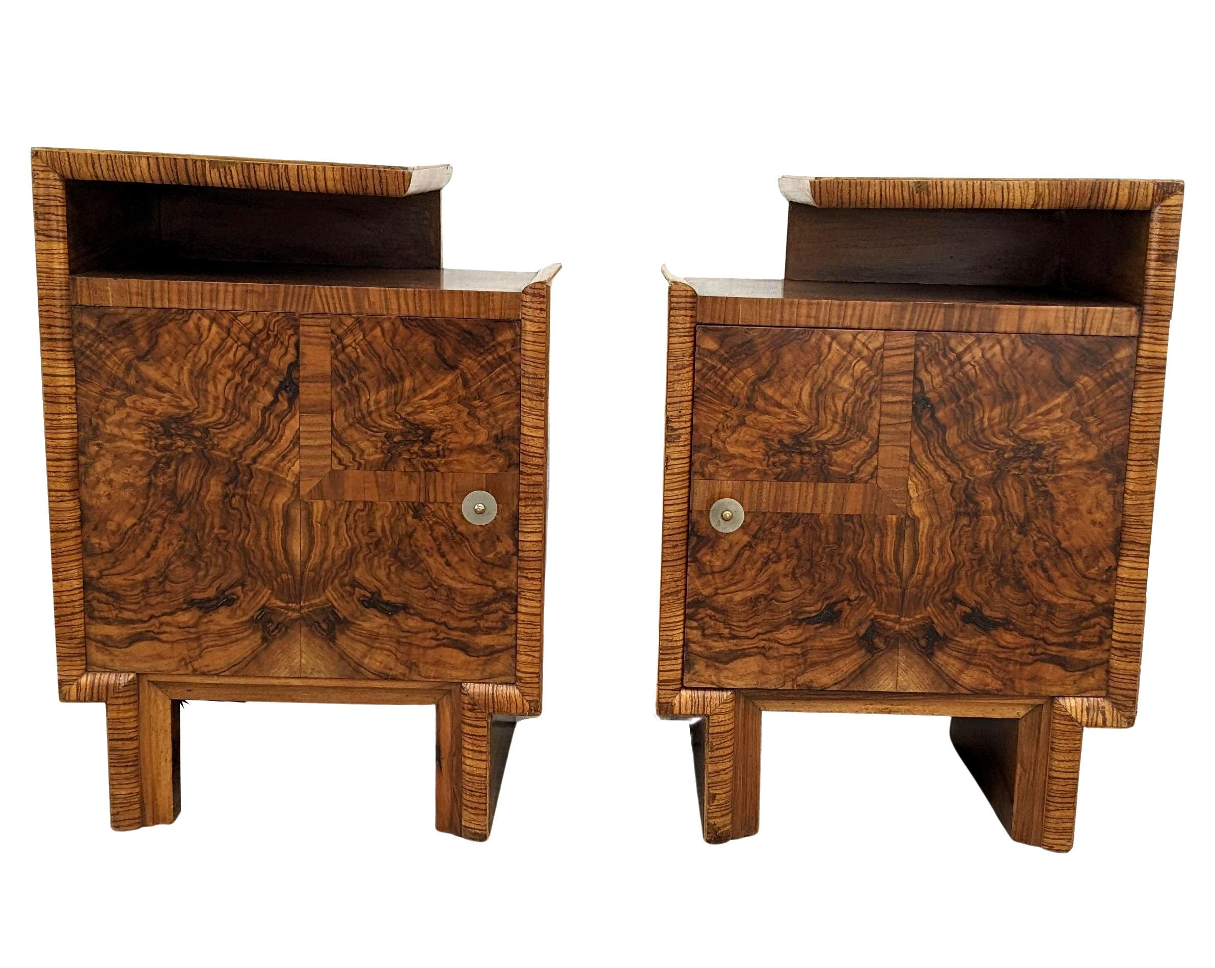 Art Deco Matching Pair of Spectacular Bedside Table Nightstands, Italian, c1930 8