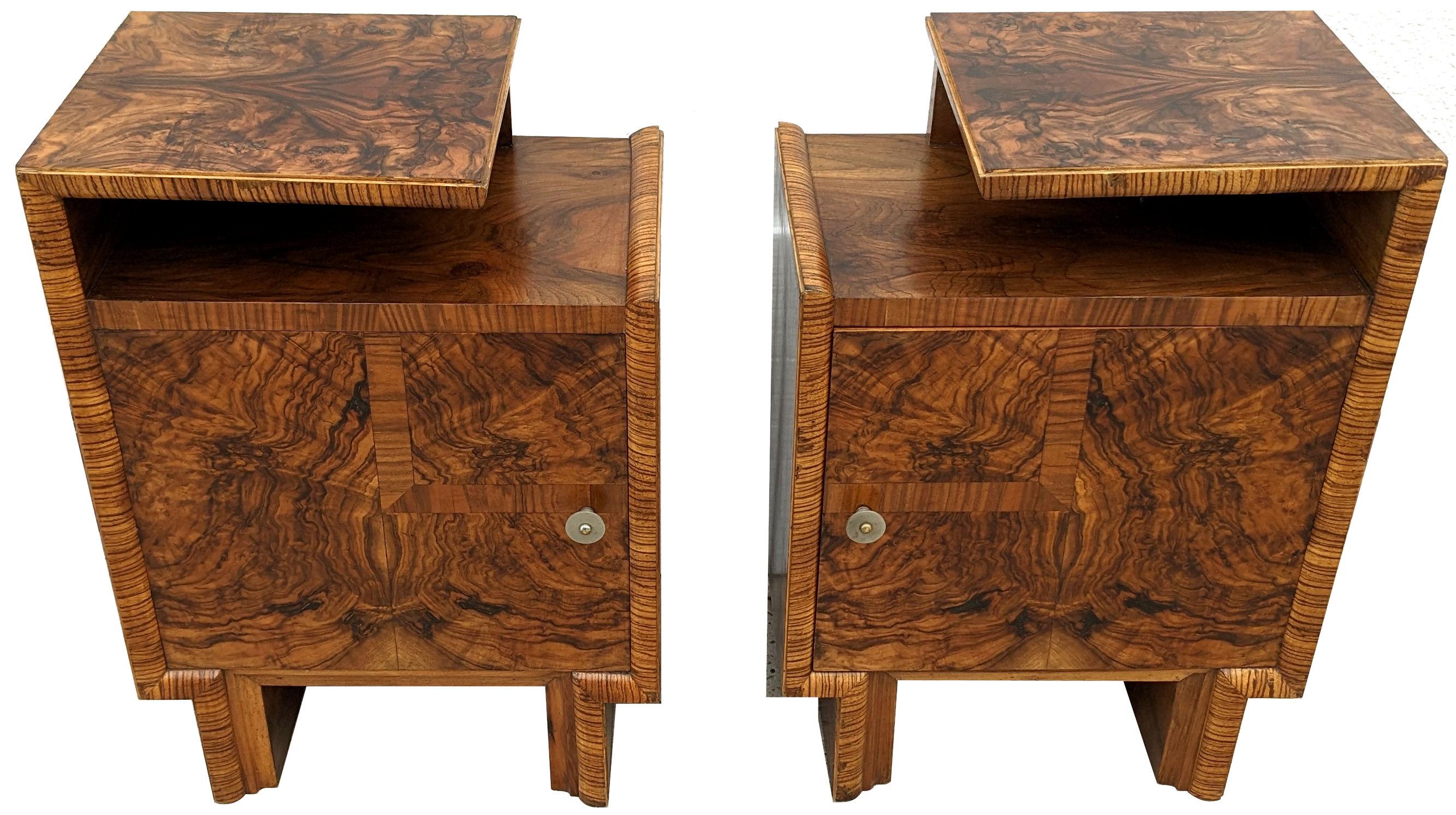 Art Deco Matching Pair of Spectacular Bedside Table Nightstands, Italian, c1930 In Good Condition In Devon, England