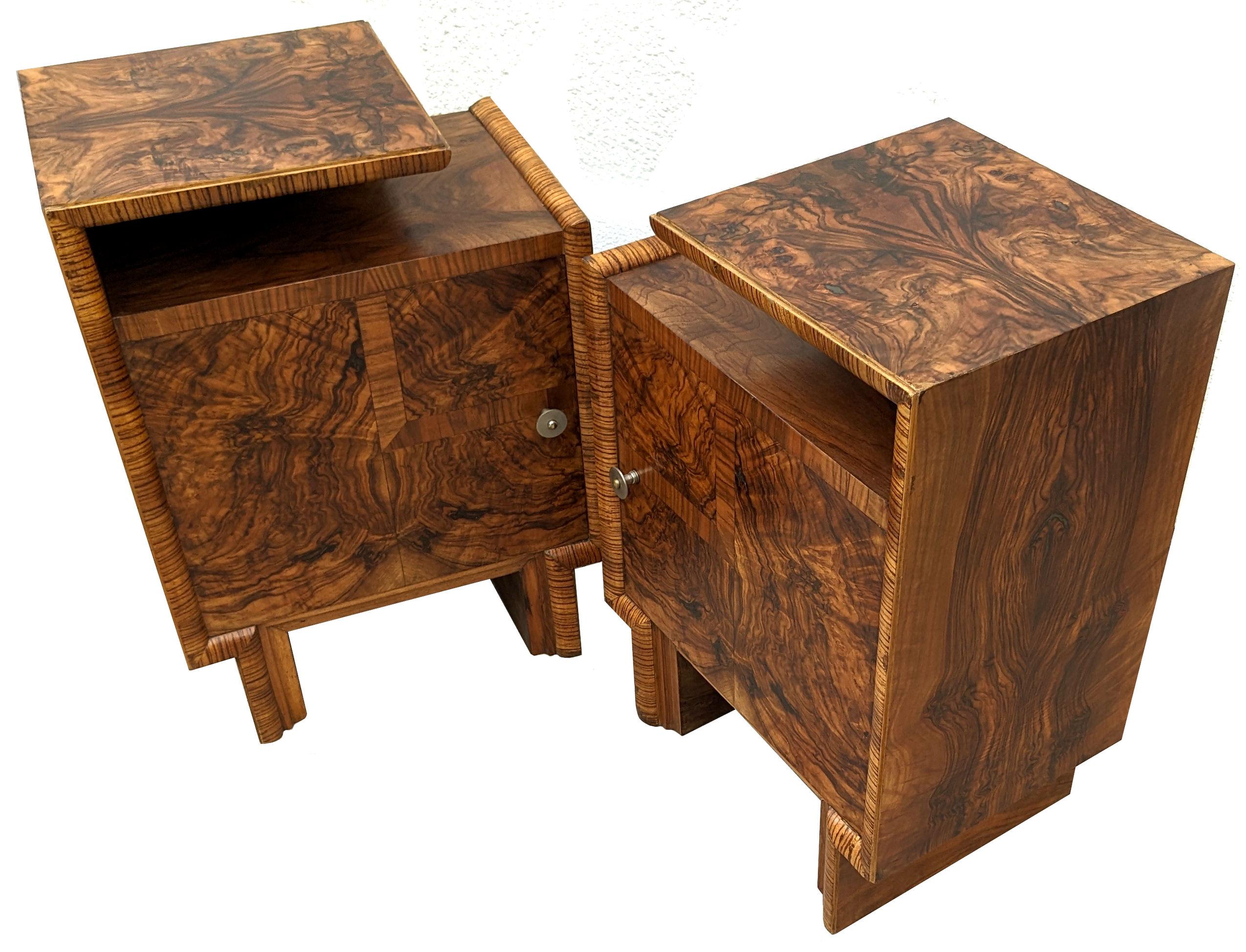 Art Deco Matching Pair of Spectacular Bedside Table Nightstands, Italian, c1930 4