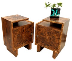 Art Deco Matching Pair of Spectacular Bedside Table Nightstands, Italian, c1930