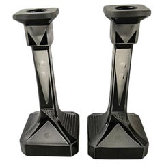 Art Deco Matching Pair Of Spectacular Czech Glass Candlesticks, c1930