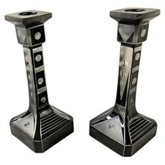 Art Deco Matching Pair Of Spectacular Czech Glass Candlesticks, c1930