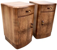 Art Deco Matching Pair of Walnut Bedside Cabinets Night Stands, English, c 1930