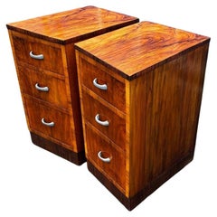 Art Deco Matching Pair of Walnut Bedside Cabinets Night Stands, English, c1930