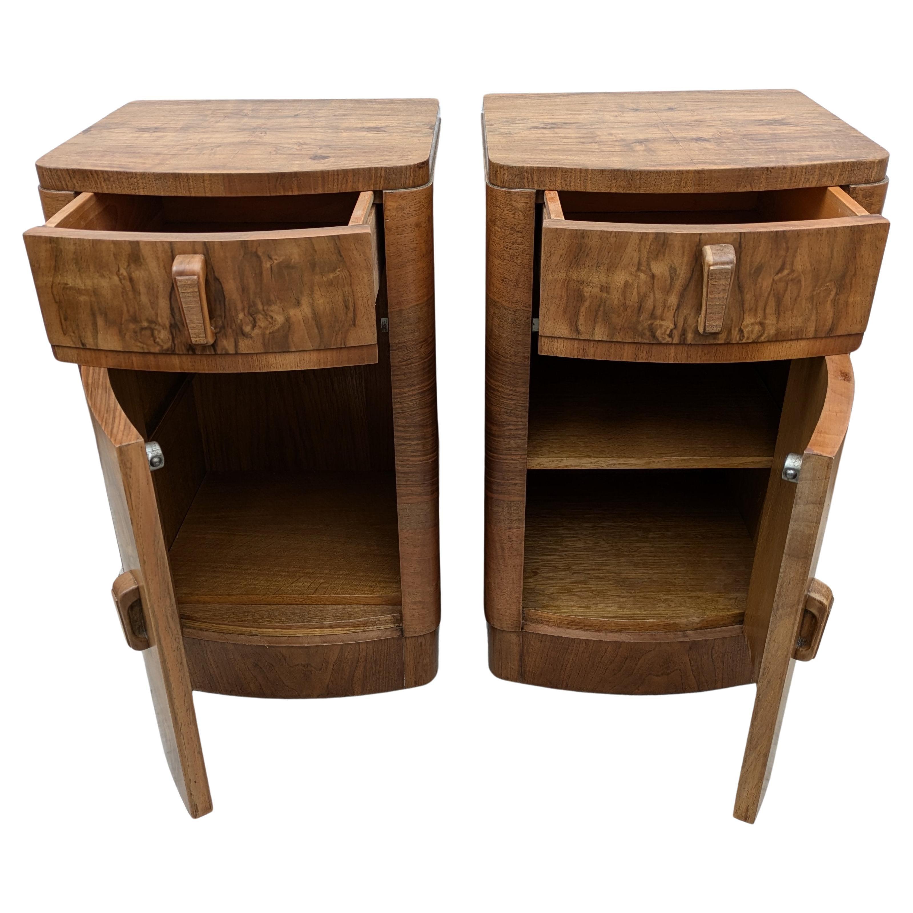 20th Century Art Deco Matching Pair of Walnut Bedside Cabinets Night Stands, English, c1930