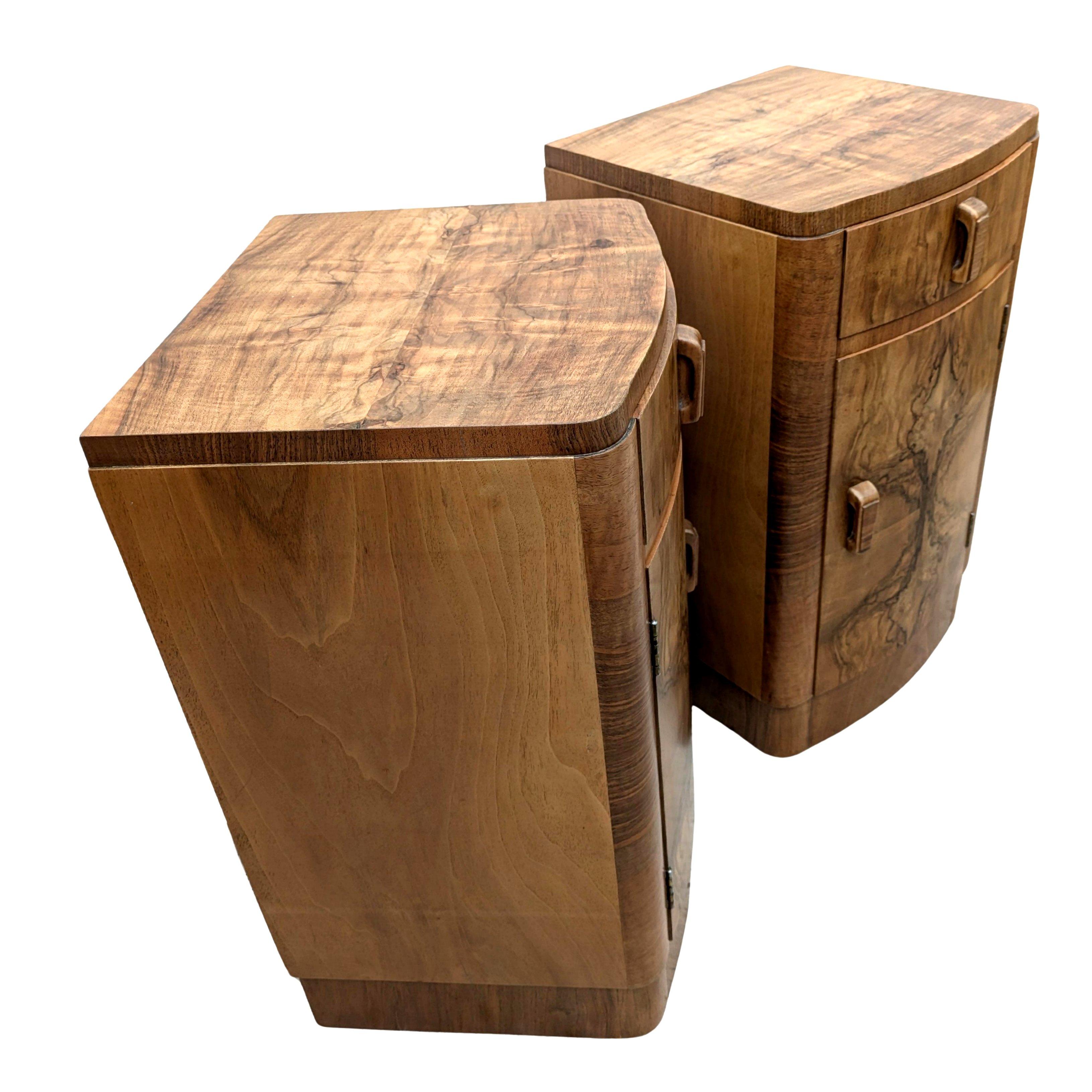 Art Deco Matching Pair of Walnut Bedside Cabinets Night Stands, English, c1930 2