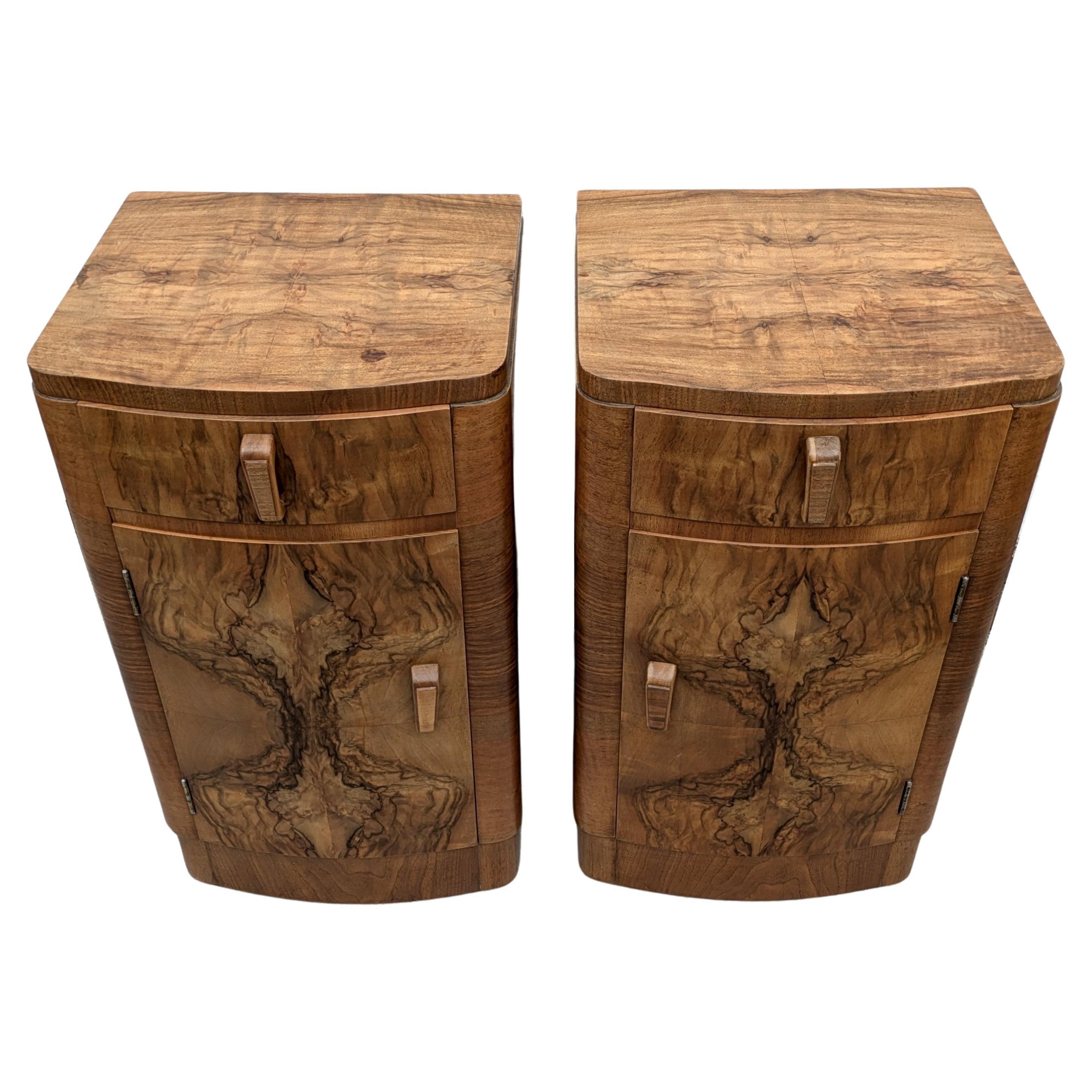 Art Deco Matching Pair of Walnut Bedside Cabinets Night Stands, English, c1930 4