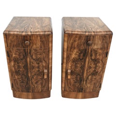 Art Deco Matching Pair of Walnut Bedside Cabinets Night Stands, English, c1930
