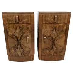 Art Deco Matching Pair of Walnut Bedside Cabinets Night Stands, English, c1930