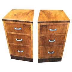 Art Deco Matching Pair of Walnut Bedside Cabinets Night Stands, English, c1930