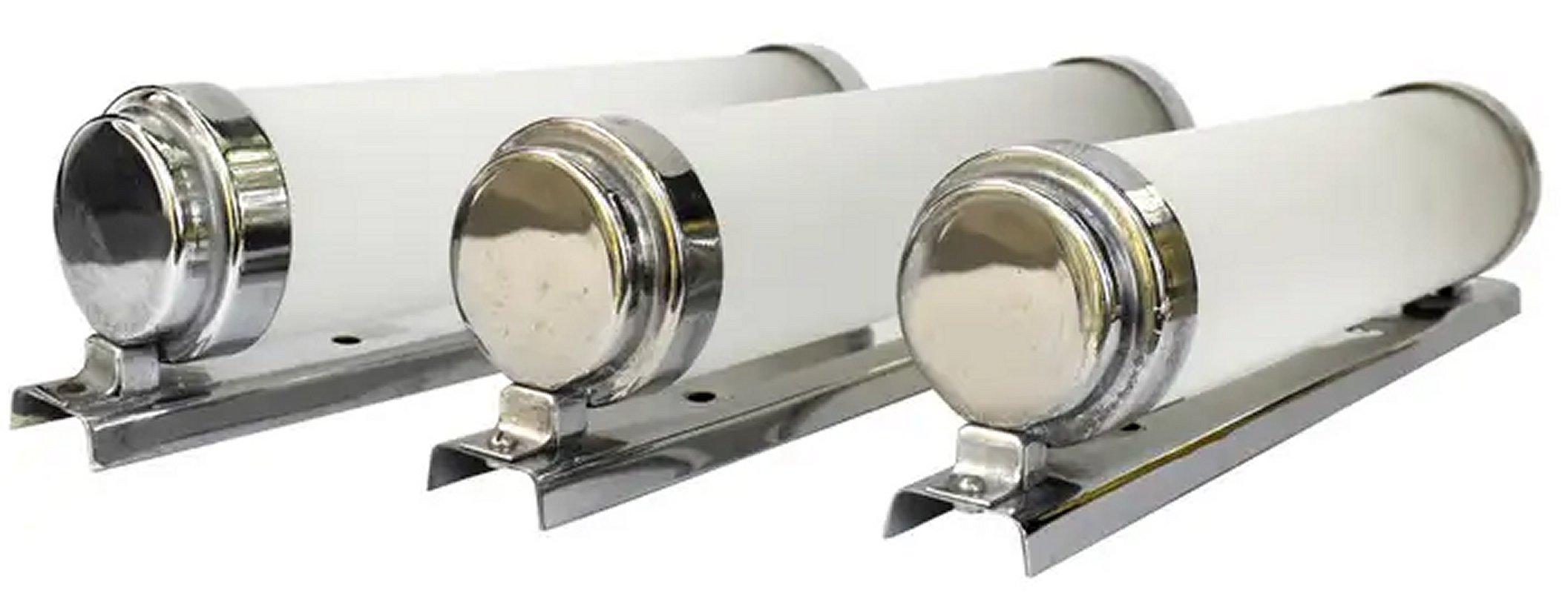 Juego Art Decó de 3 Apliques Tubulares de Cristal y Cromo, c1930 en Bueno estado para la venta en Devon, England