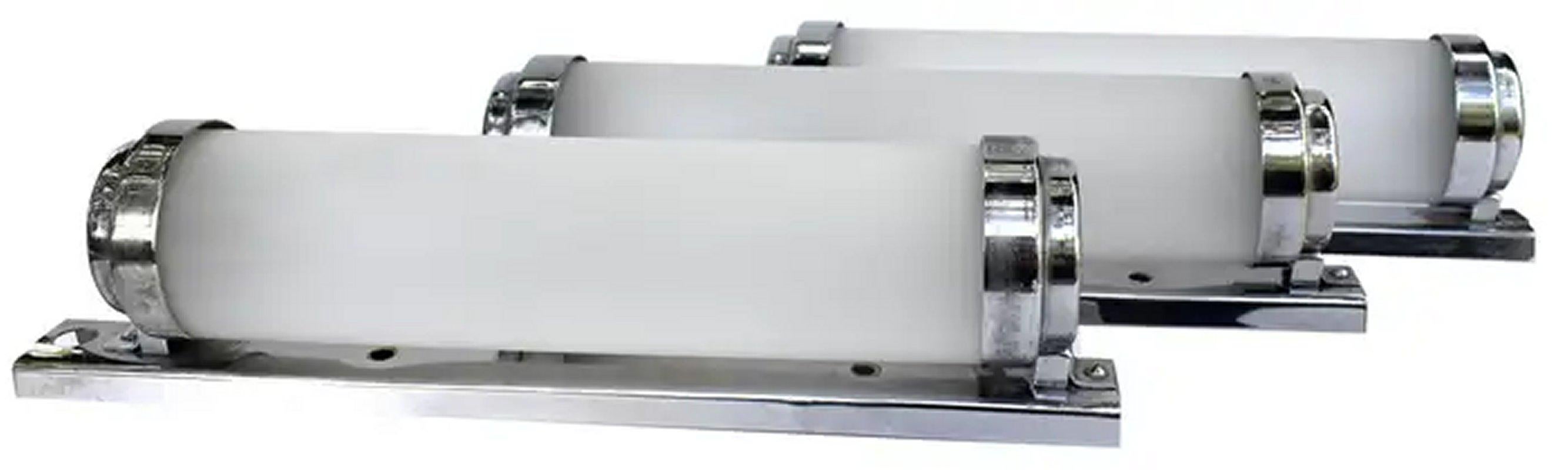 Juego Art Decó de 3 Apliques Tubulares de Cristal y Cromo, c1930 en venta 1