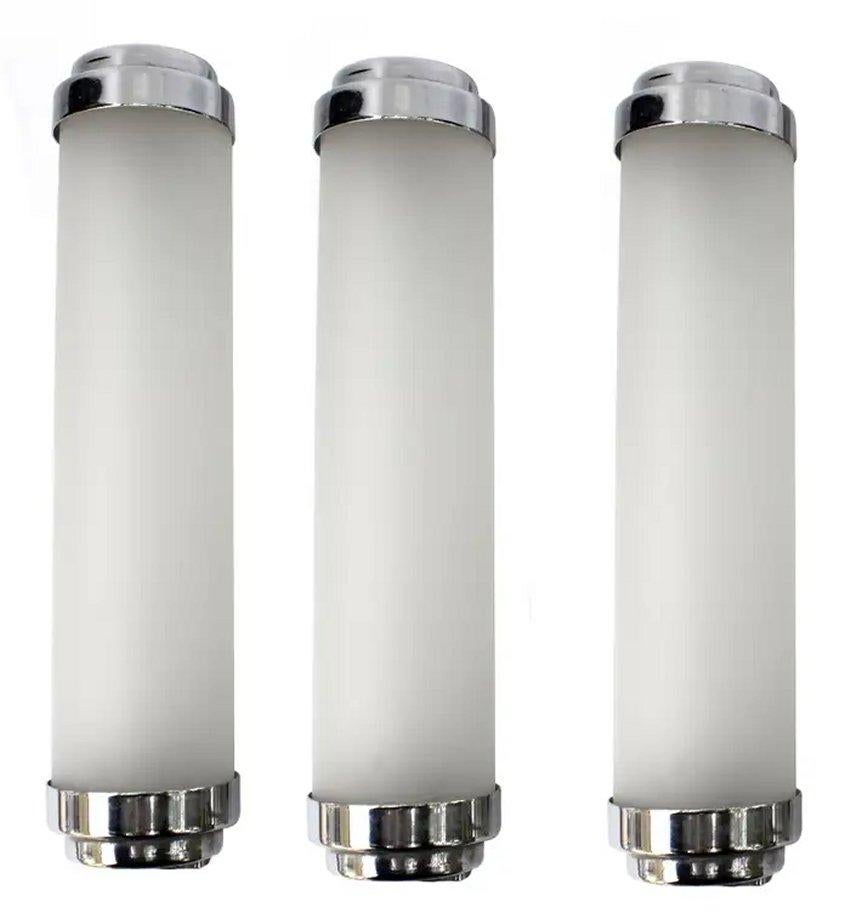 Juego Art Decó de 3 Apliques Tubulares de Cristal y Cromo, c1930 en venta 4