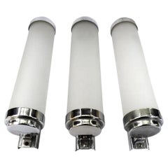Art Deco Set von 3 röhrenförmigen Wandleuchten aus Glas und Chrom, um 1930