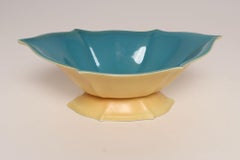 Art Deco Matte Yellow and Glossy Blue Ceramic Console Bowl by Cowan Pottery