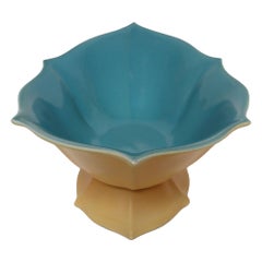 Art Deco Matte Yellow and Glossy Blue Ceramic Console Bowl by Cowan Pottery