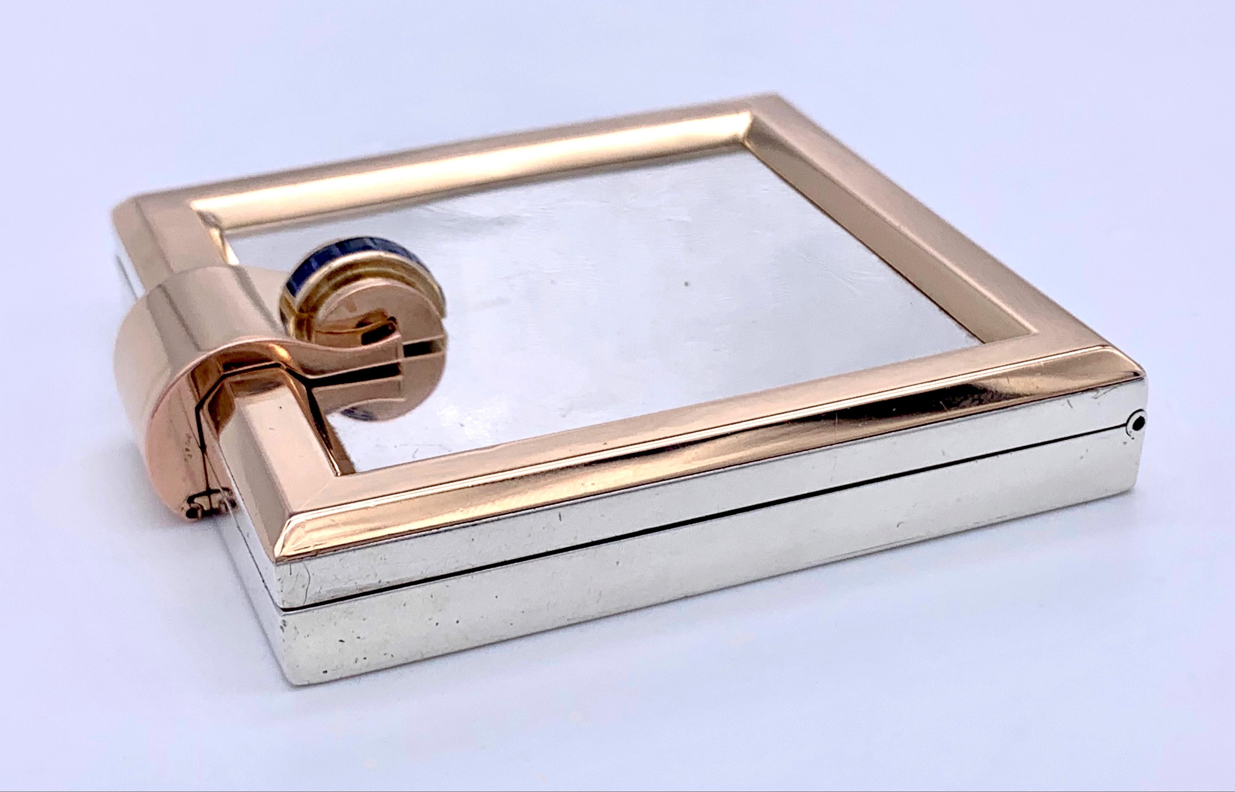 Baguette Cut Art Deco Lacloche Frères Helluin, Mattlinger Gold Silver Sapphire Compact
