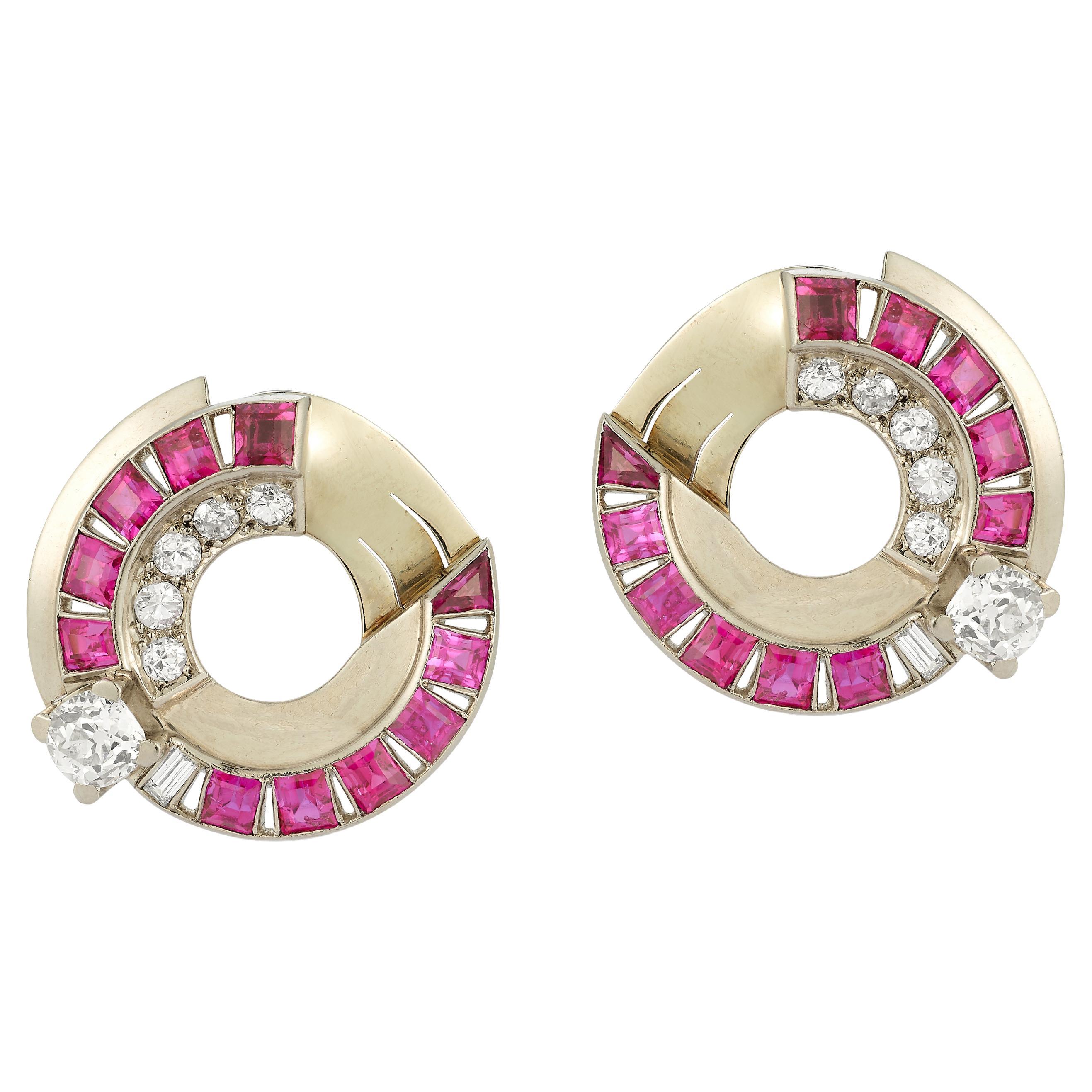 Art Deco Mauboussin Ruby & Diamond Earrings