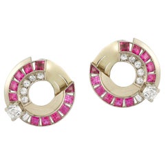 Art Deco Mauboussin Ruby & Diamond Earrings