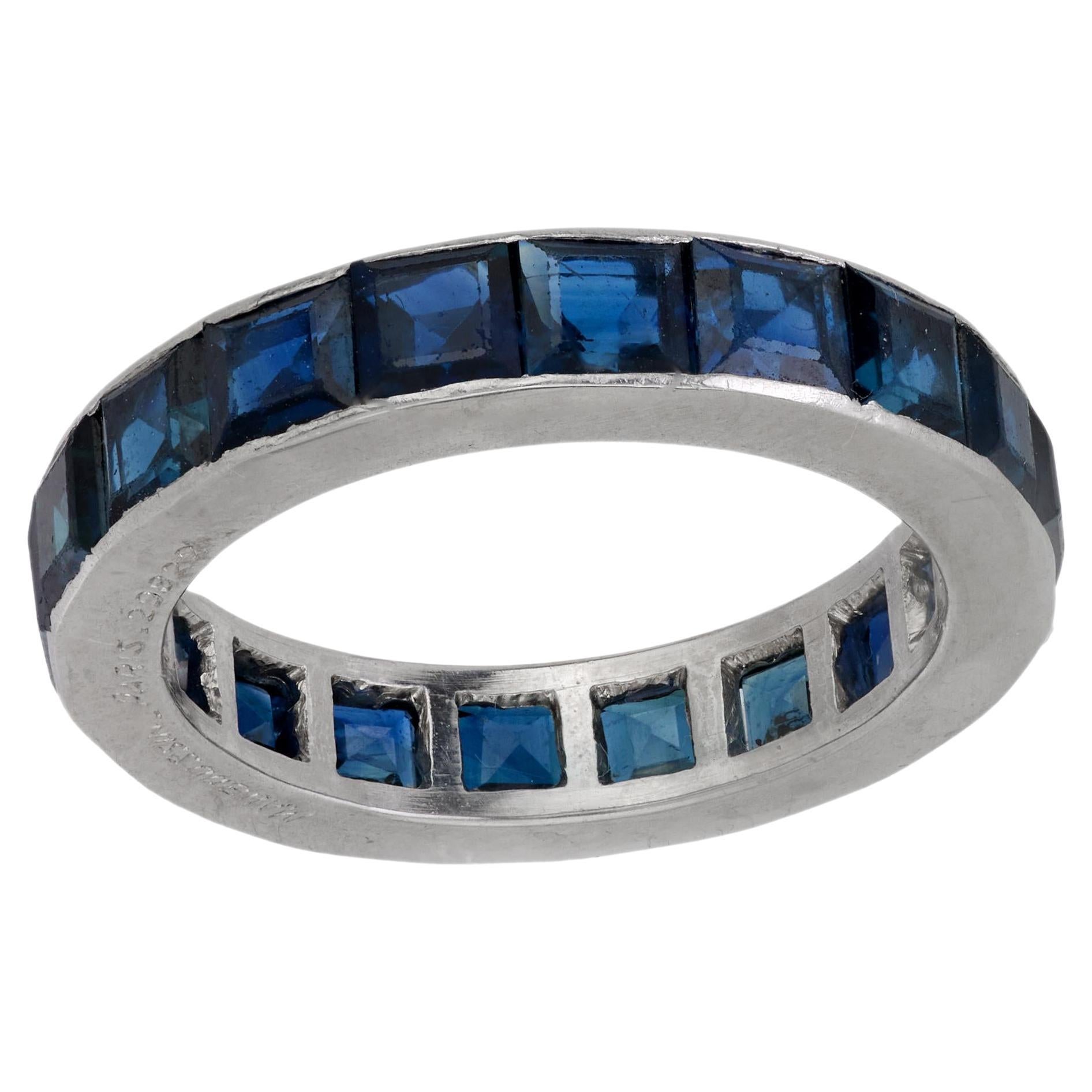 Art Deco Mauboussin sapphire platinum eternity ring For Sale