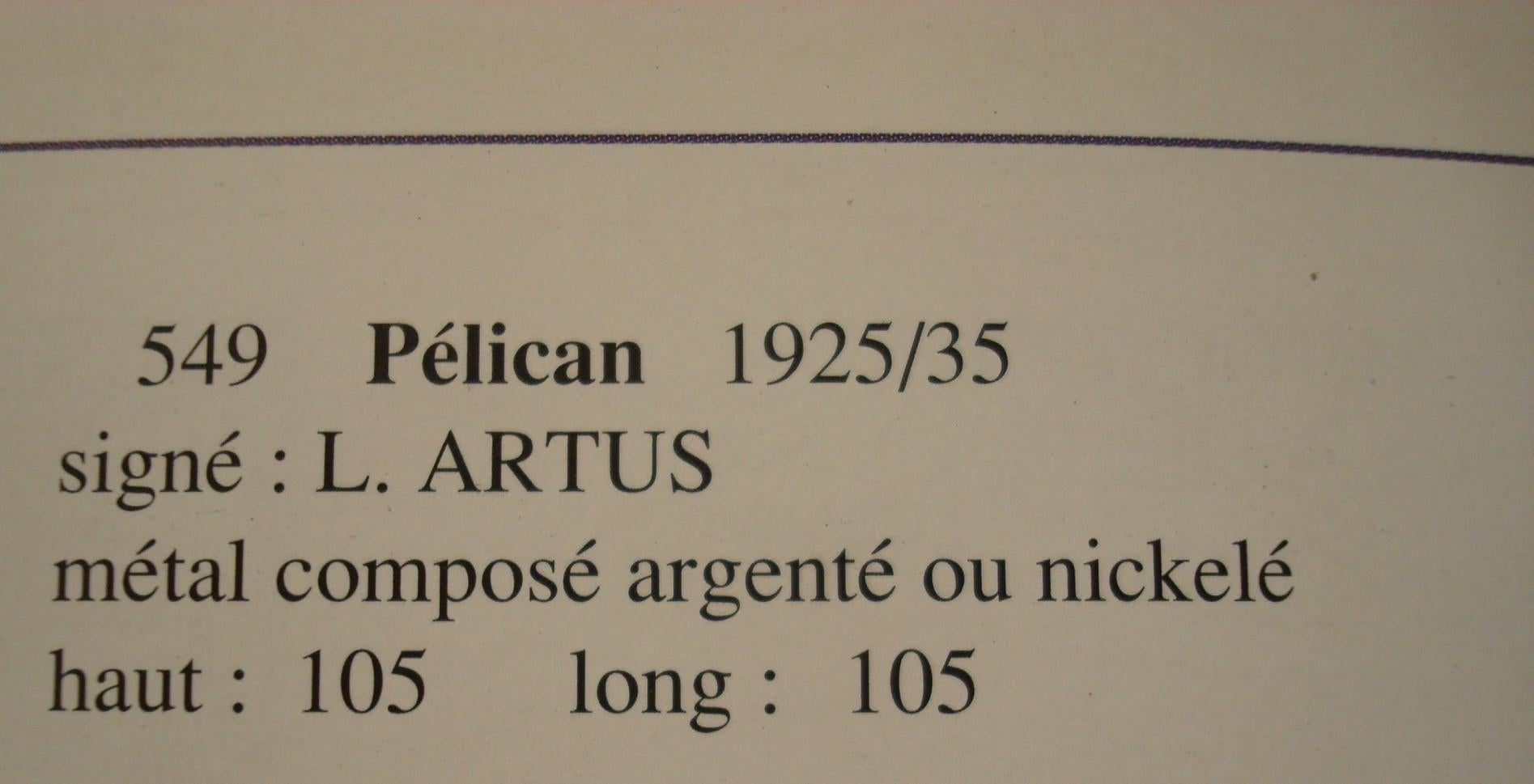 Ornement à capuche pélican Artus Max Le Verrier/Artus Pelican, France en vente 3